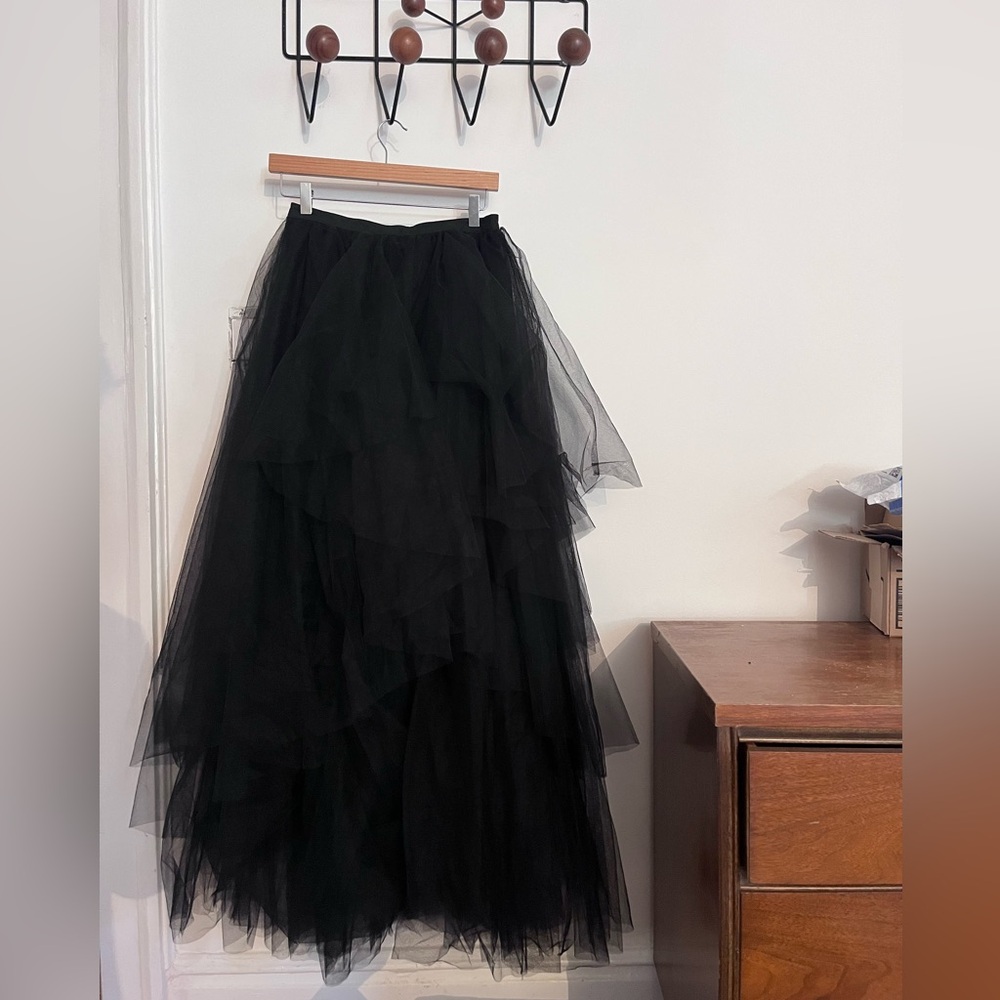 BCBGMaxAzria Black Layered Tulle Maxi Skirt